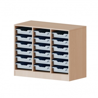 ErgoTray Regal, 3reihig, 2 OH, fahrbar, 18 flache Boxen, B/H/T 104,5x82x40cm 